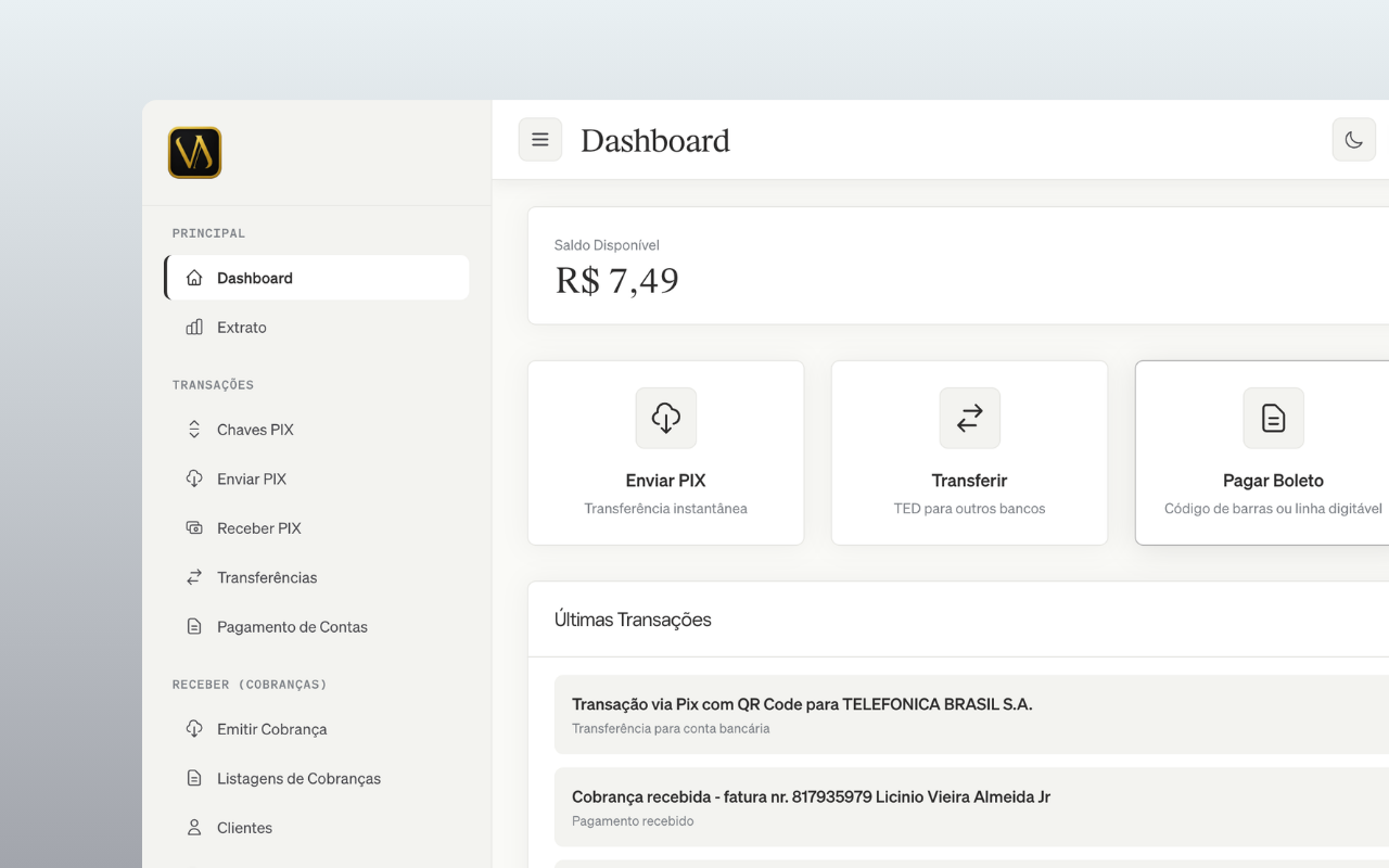Interface de Internet Banking white label